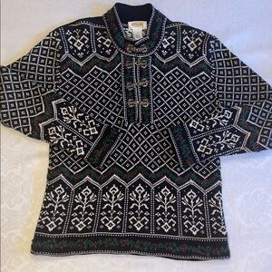 Talbots VTG Nordic Cotton Sweater with Metal Hook Closure